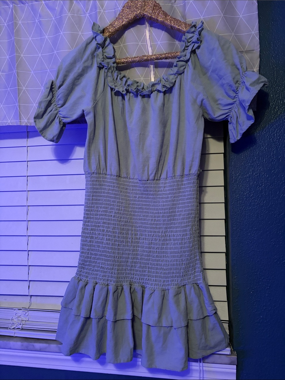 Smocked Ruffle Mini Dress in Light Blue - Women